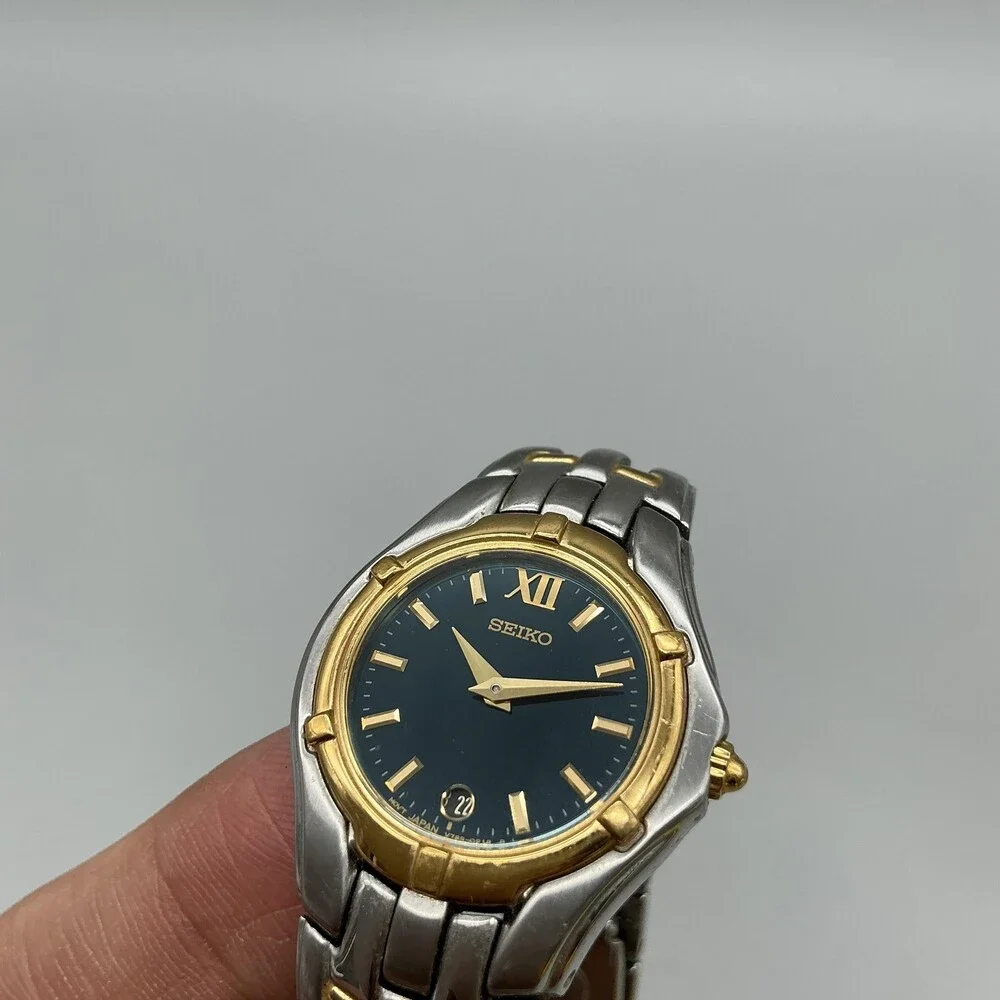Seiko Womens Watch 26mm Black Dial Two Tone Stainless V789-0369 New Battery 7